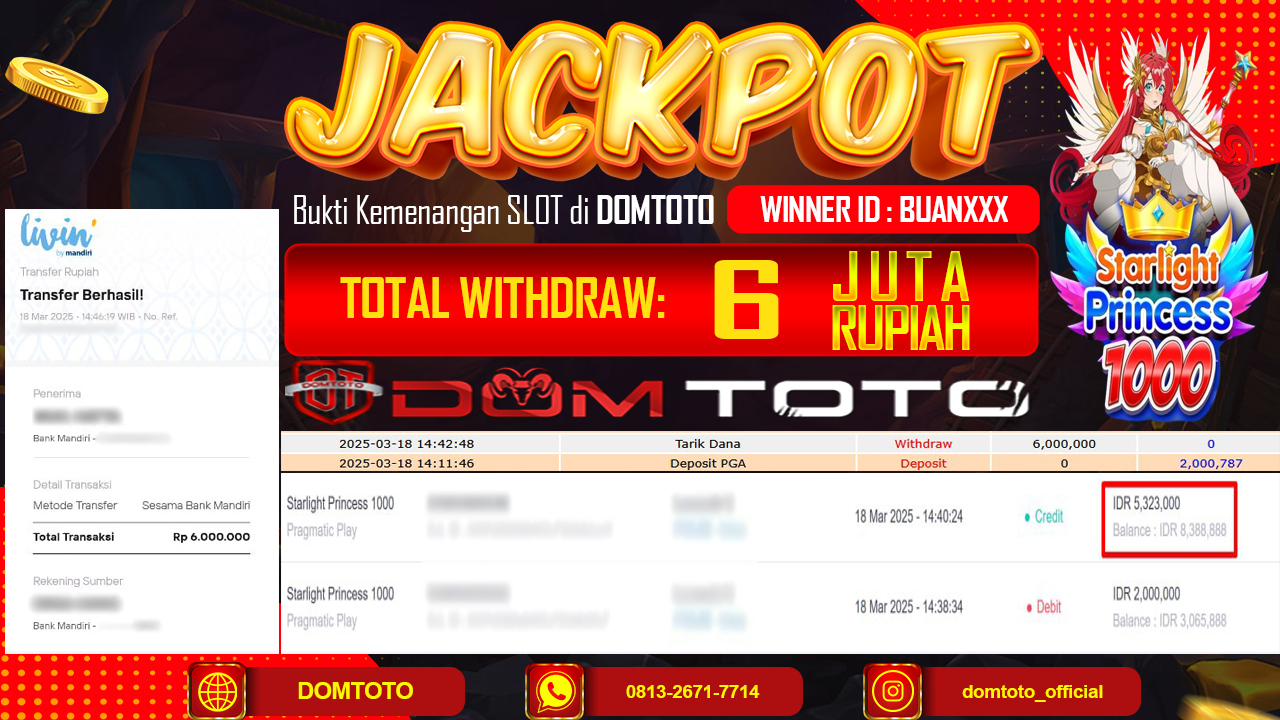 JACKPOT SLOT STARLGHT PRINCESS 1000 18 MARET 2025
